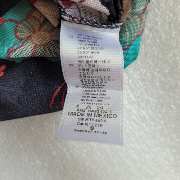 Floral Print Sheer Mesh Long Sleeved Crop Top Small Y2K Tattoo - Picture 9 of 11